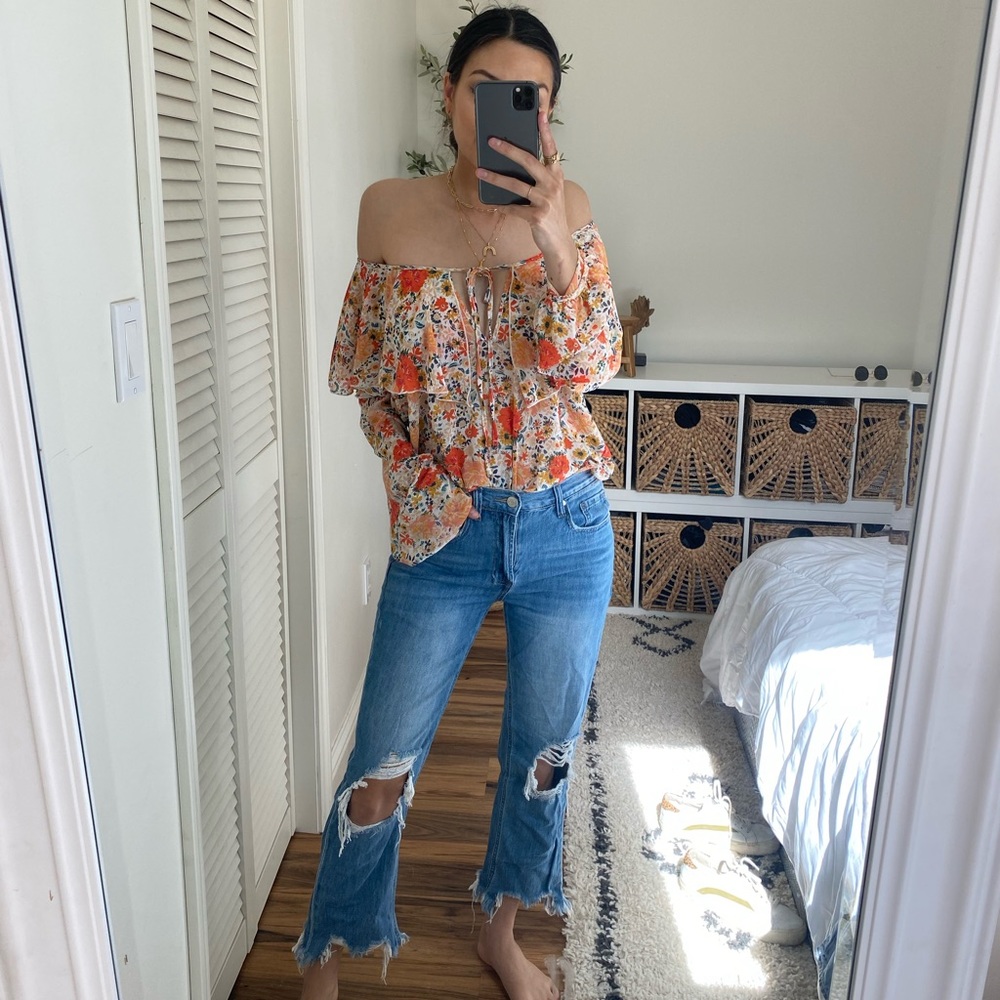 Stylish Distressed Blue Flare Jeans